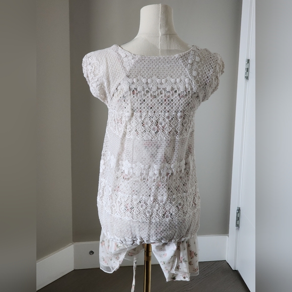Floral Tank Dress with crochet knit short sleeve button up top - Picture 4 of 4